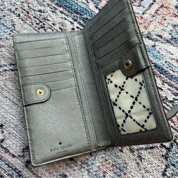 Kate Spade Newberry Lane Stacy Bifold Wallet Silver Gray Leather - Picture 2 of 11